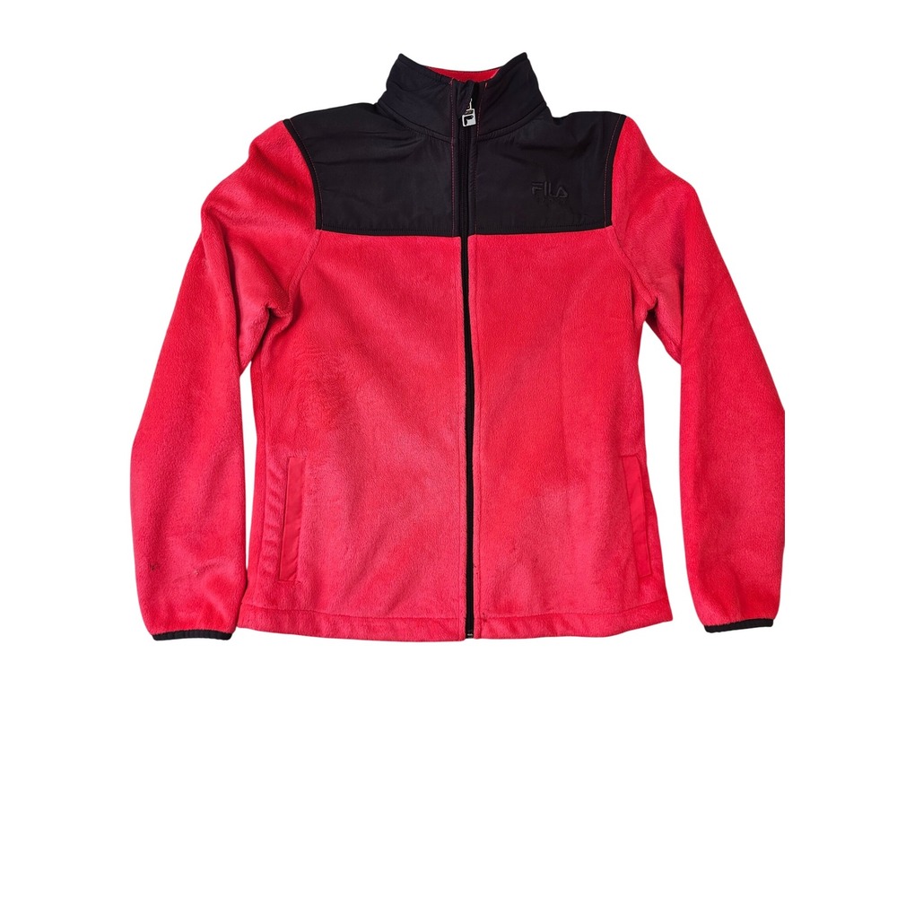 Fila Sport Girls XL 16 Fleece Jacket Full‎ Zip Pink Black Mock Neck Activewear